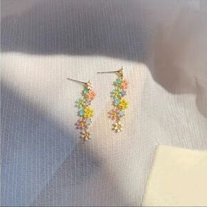 Candy Color Flower Tassel Drop Earrings Cute Floral Ear Jewelry Gift